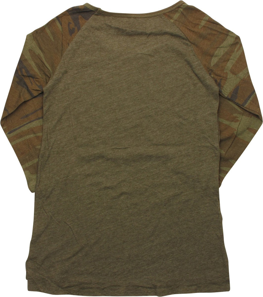 Captain America Camo Flag Raglan Juniors T-Shirt