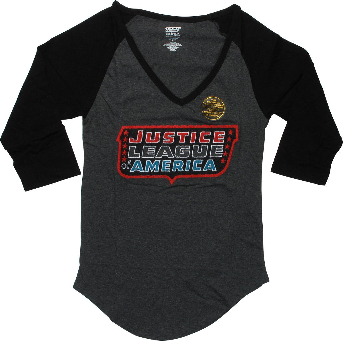 Justice League Stitch Logo Raglan Juniors T-Shirt