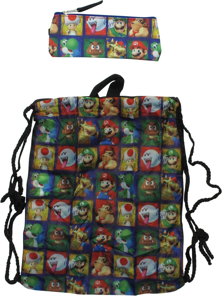 Super Mario Character Squares 5 Piece Backpack Set