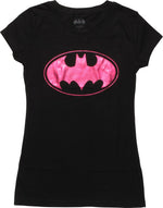 Batman Batgirl Purple Foil Logo Juniors T-Shirt