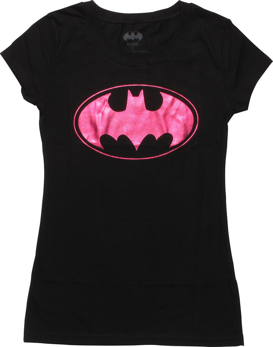 Batman Batgirl Purple Foil Logo Juniors T-Shirt