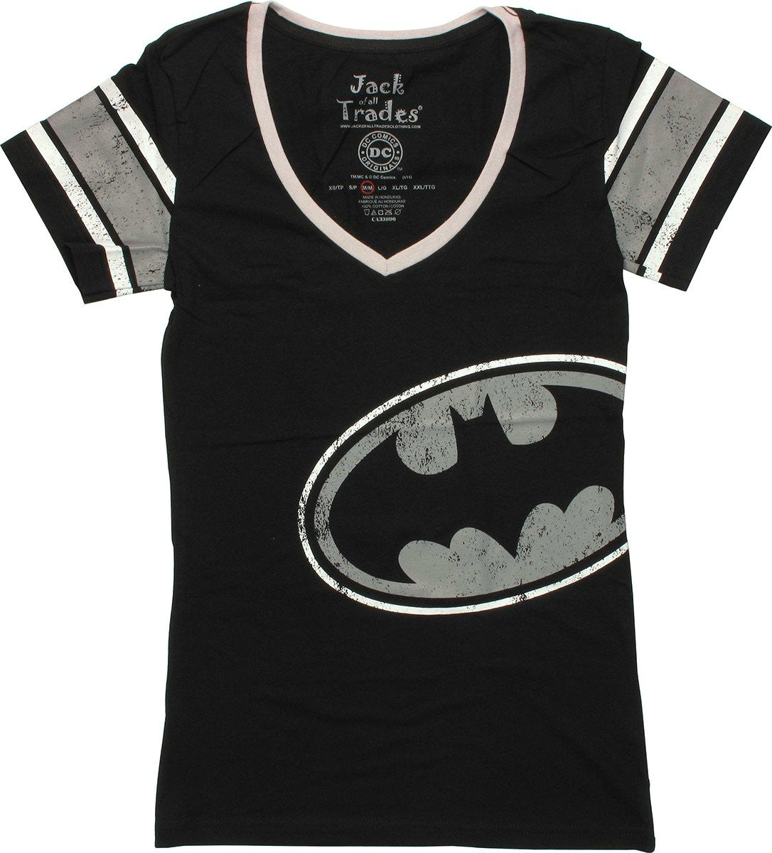 Batman Tilt Jersey V Neck Juniors T-Shirt