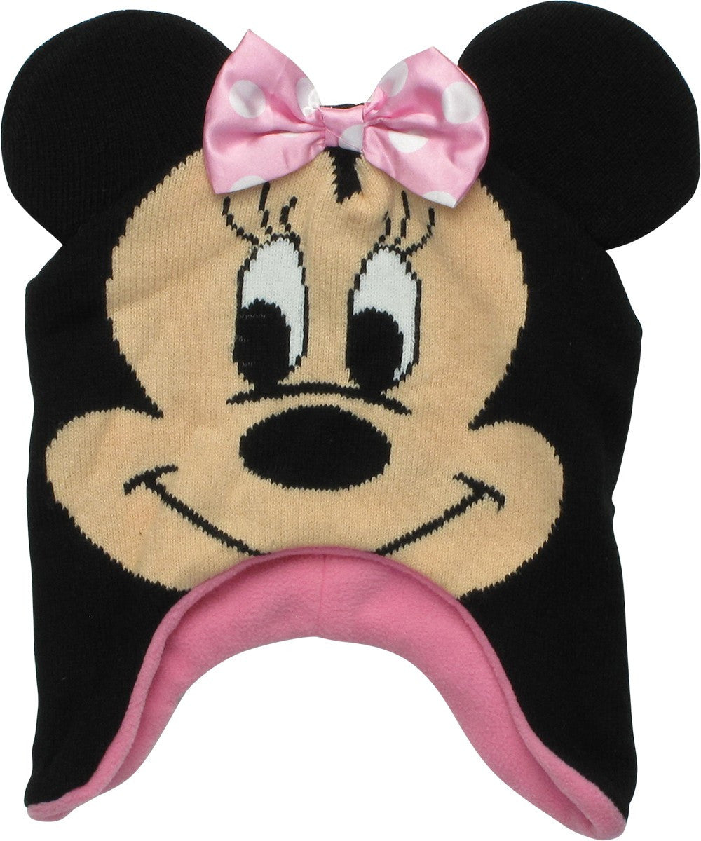 Minnie Mouse Face Satin Bow Ear Flap Junior Beanie