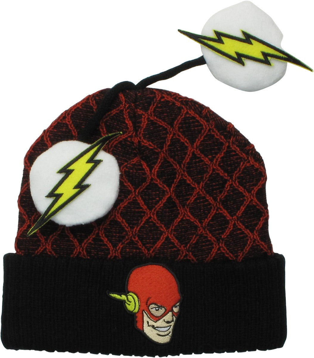 Flash Face Logo Lightning Bolt Poms Cuff Beanie