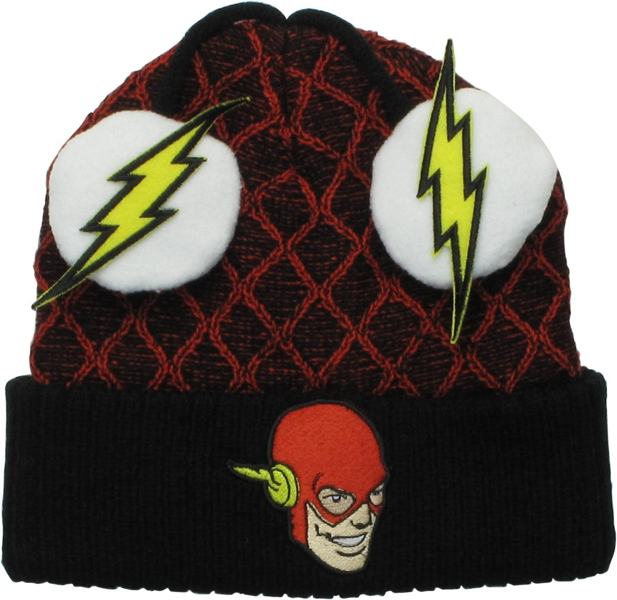 Flash Face Logo Lightning Bolt Poms Cuff Beanie
