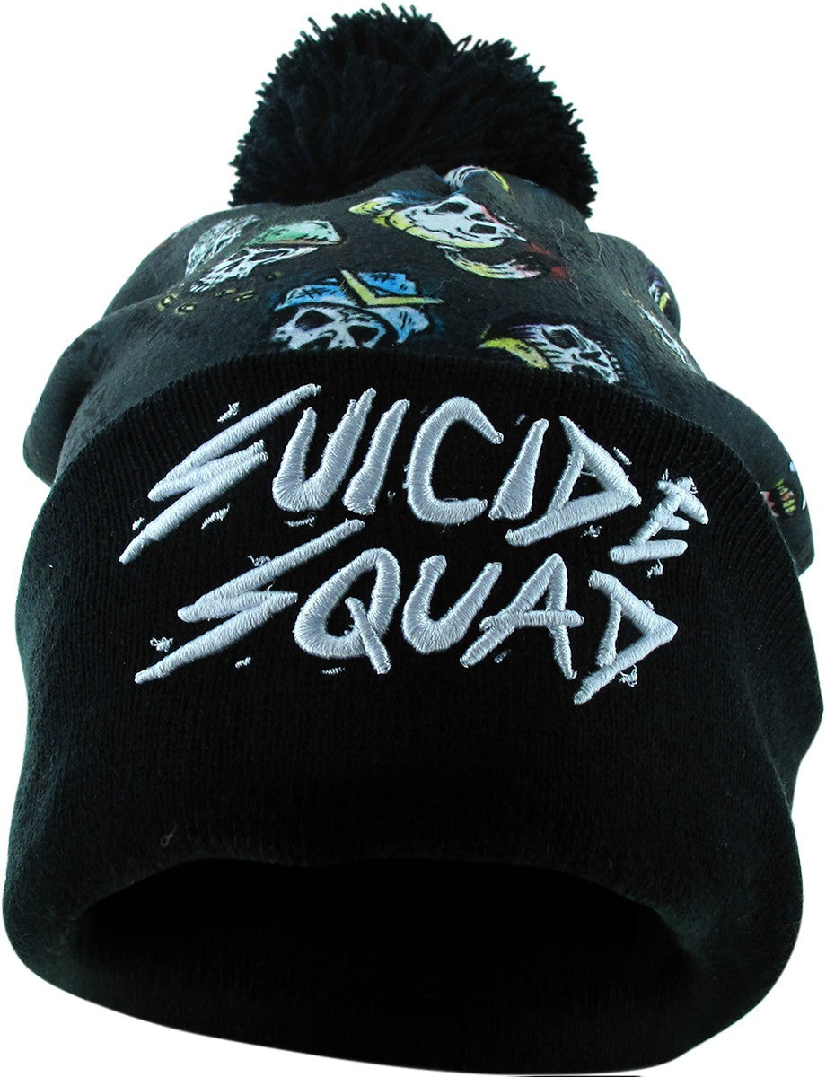 Suicide Squad Cast Skulls Cuff Pom Beanie