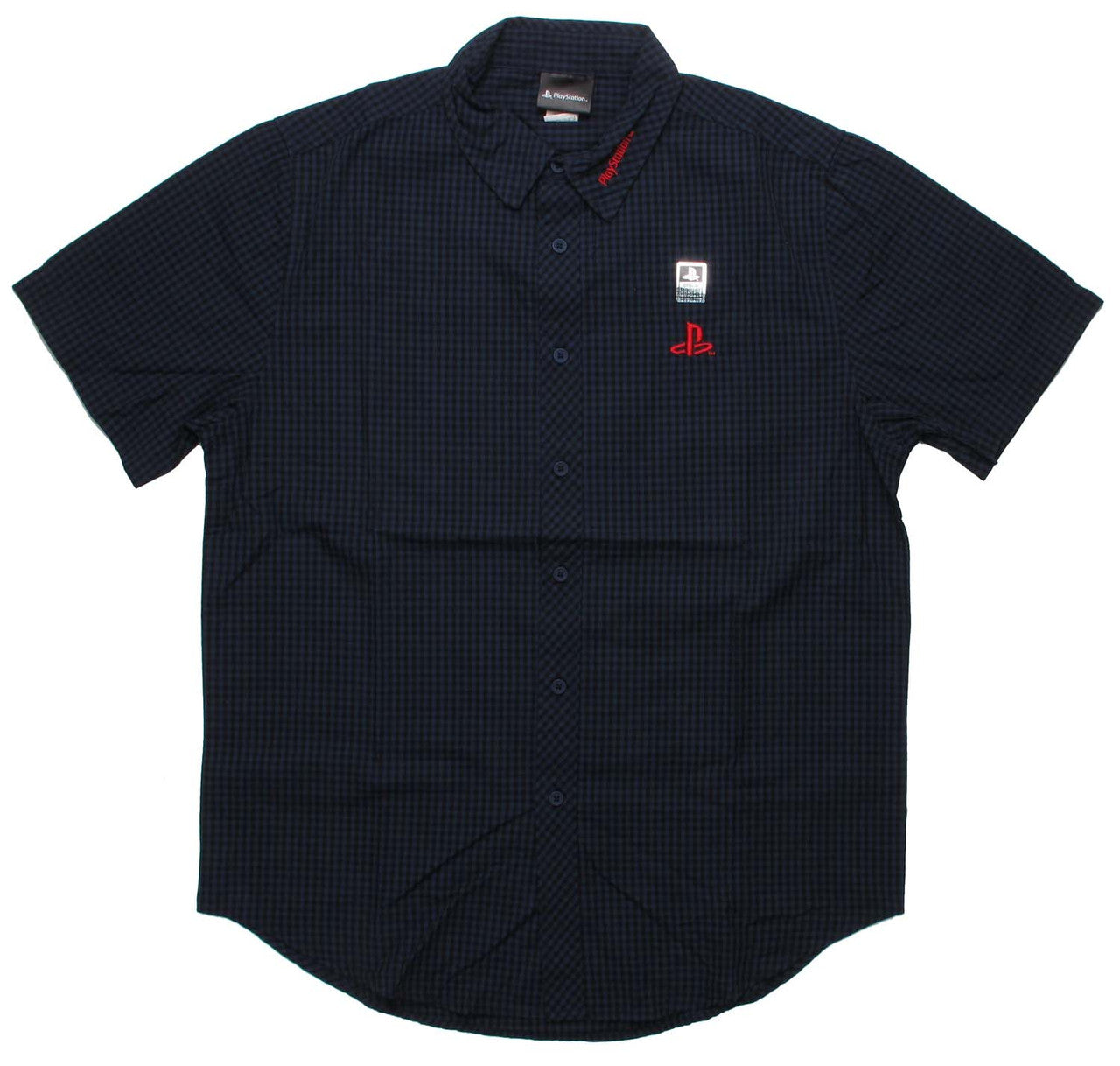 PlayStation Logo Navy Plaid Button Down Shirt