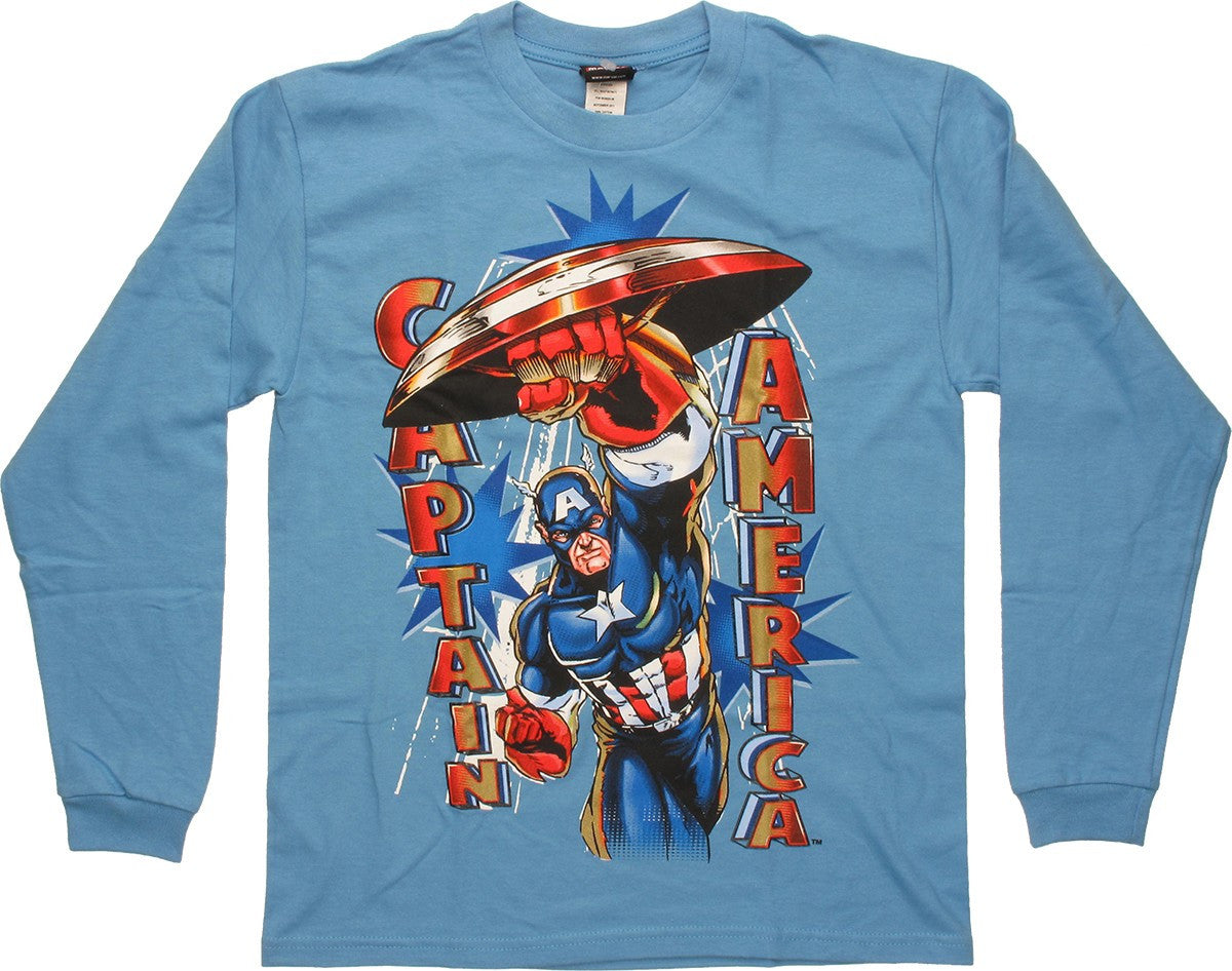 Captain America Block Long Sleeve Youth T Shirt