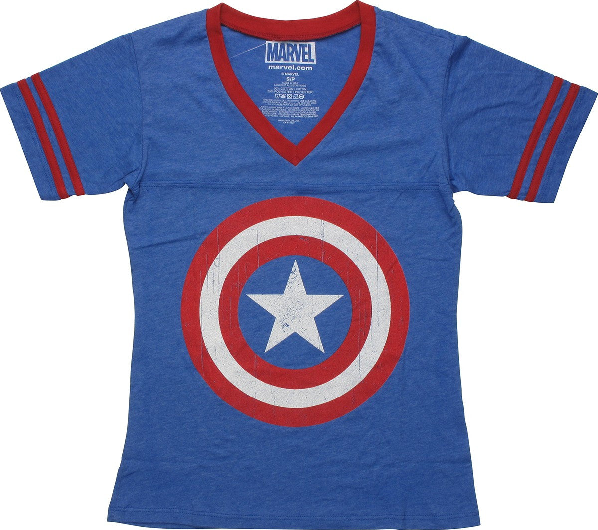 Captain America Dist Logo Ring VNeck Juniors Shirt