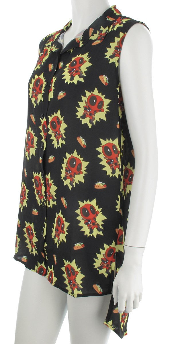 Deadpool Kawaii Taco Hi Lo Sleeveless Blouse