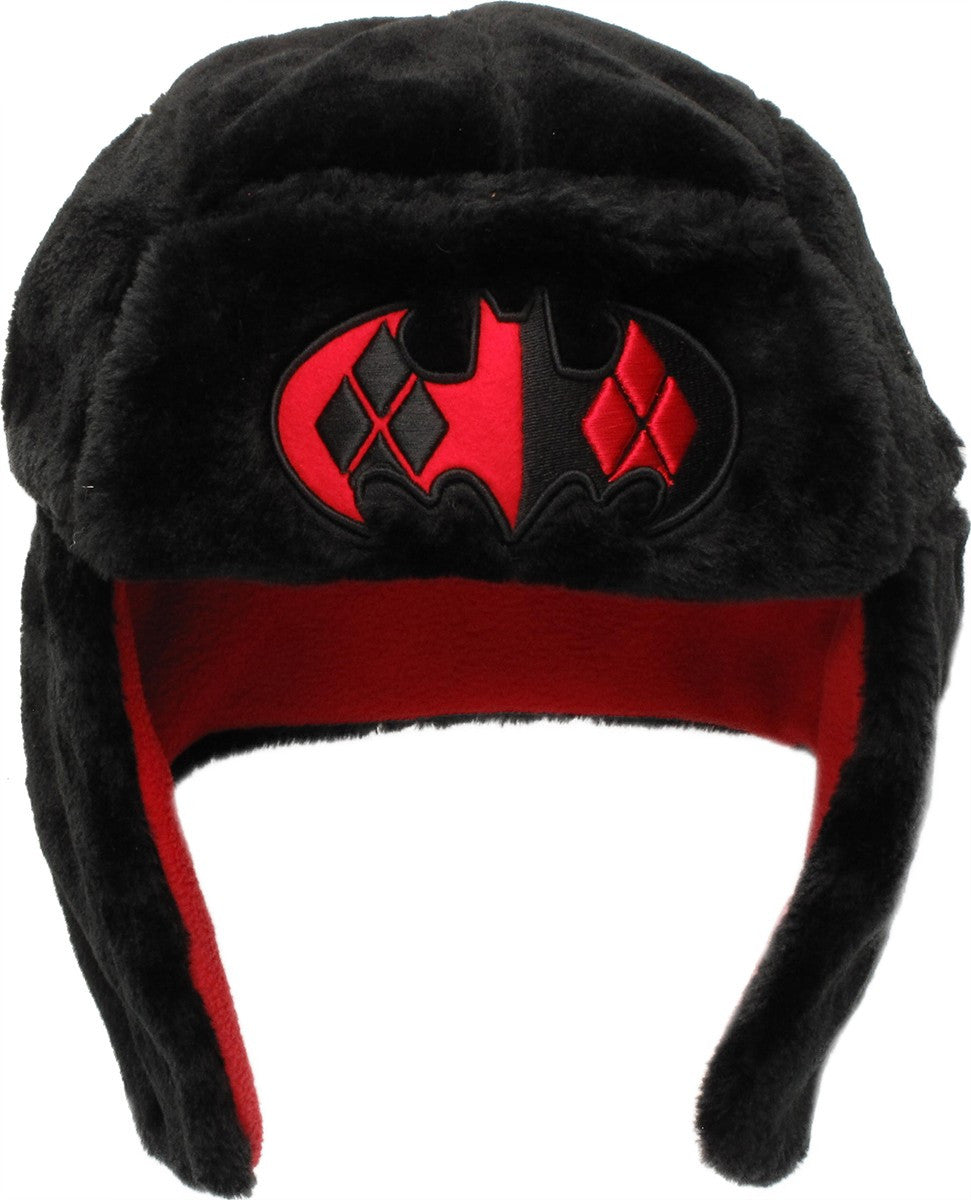 Harley Quinn Bat Logo Faux Fur Trapper Hat