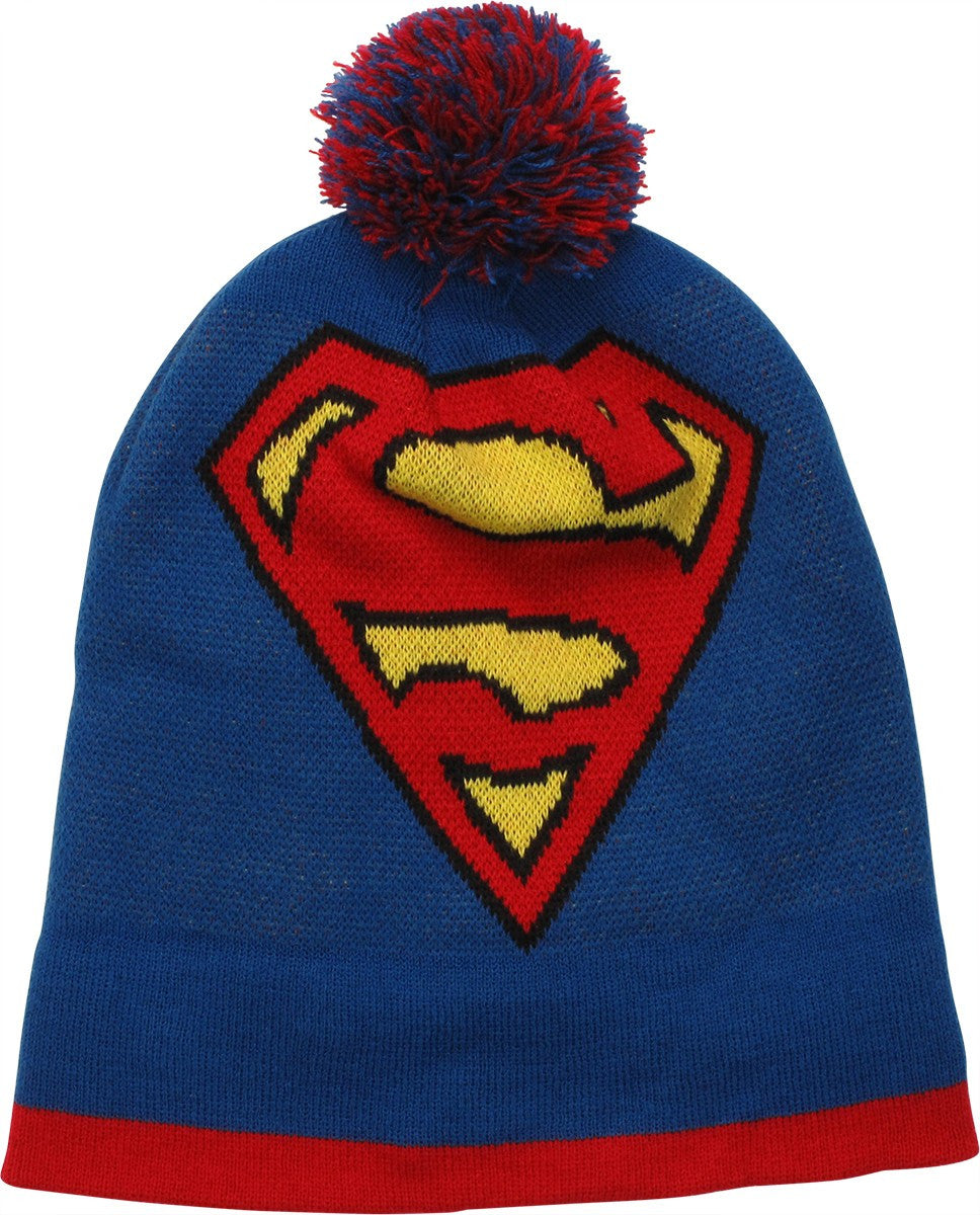 Superman Logo Cuff Pom Beanie