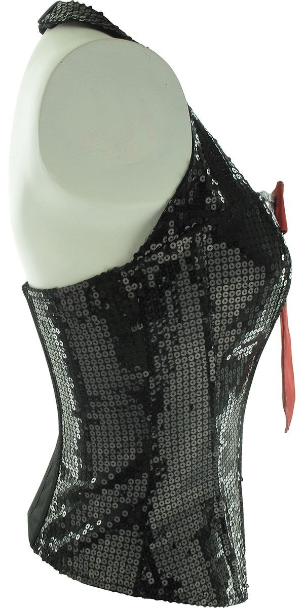 Tuxedo Sequined Red Bow Corset Lingerie