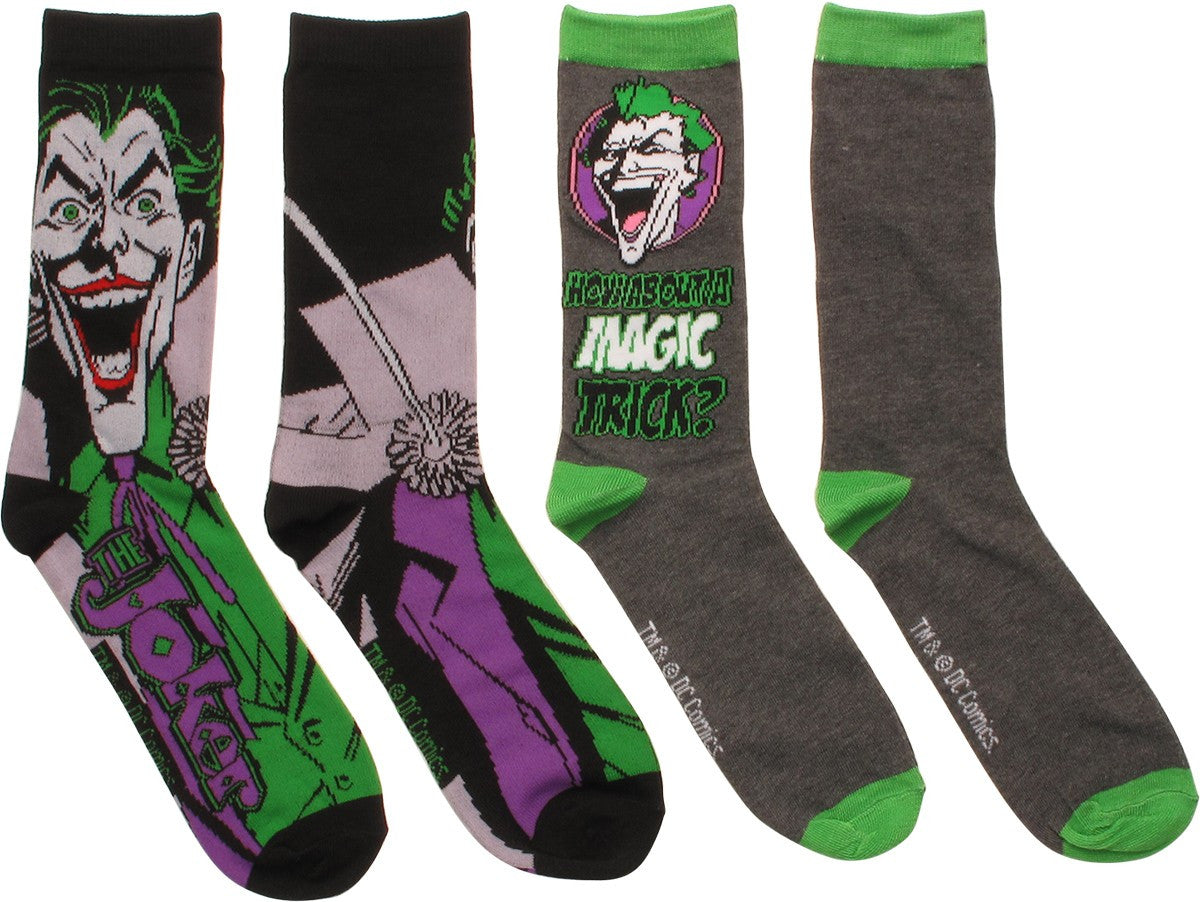 Joker Magic Trick 2 Pack Crew Socks Set