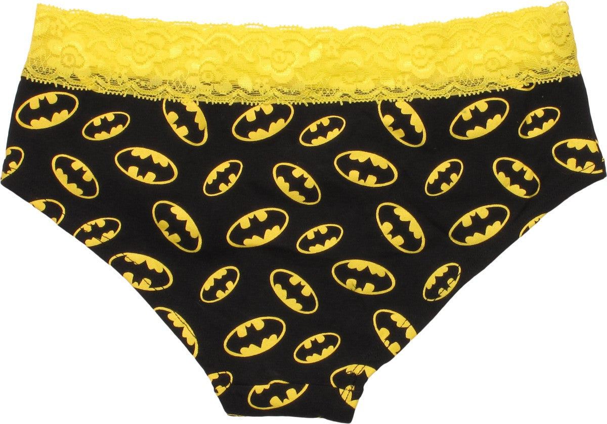 Batman Logo Jumble Lace Trim Hipster Panty