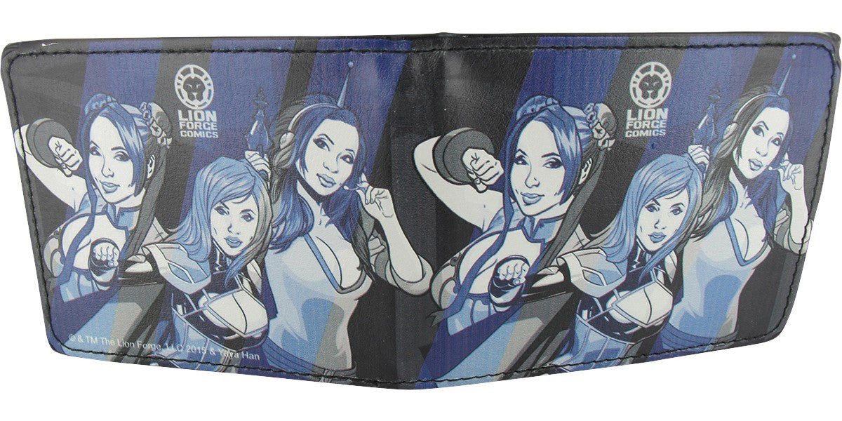 Yaya Han Poses Blue Stripes Wallet