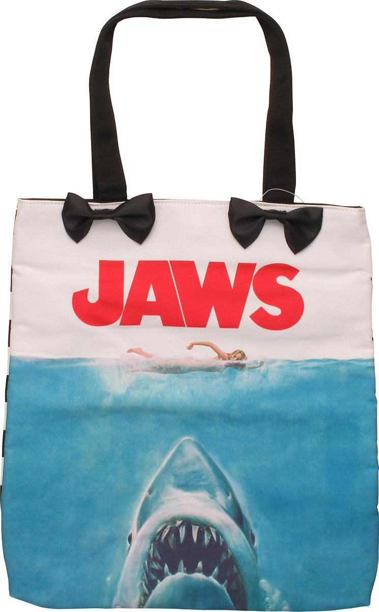 Jaws Poster Striped Tote Bag