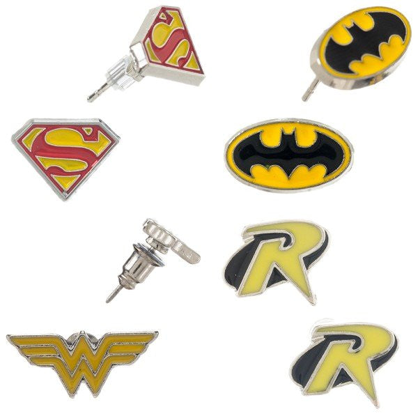 Justice League Logos 4 Pair Earrings Set