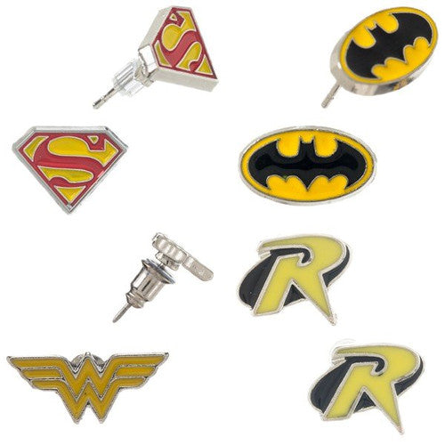 Justice League Logos 4 Pair Earrings Set