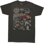 Justice League Seven Panels Charcoal T Shirt Sheer