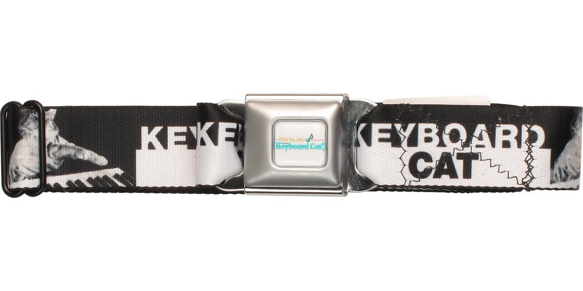 Keyboard Cat Name Black and White Seatbelt Mesh Belt