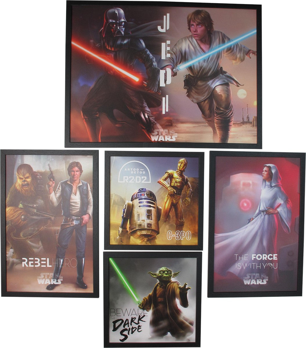 Star Wars Heroes 5 Piece Framed Print Artwork Set