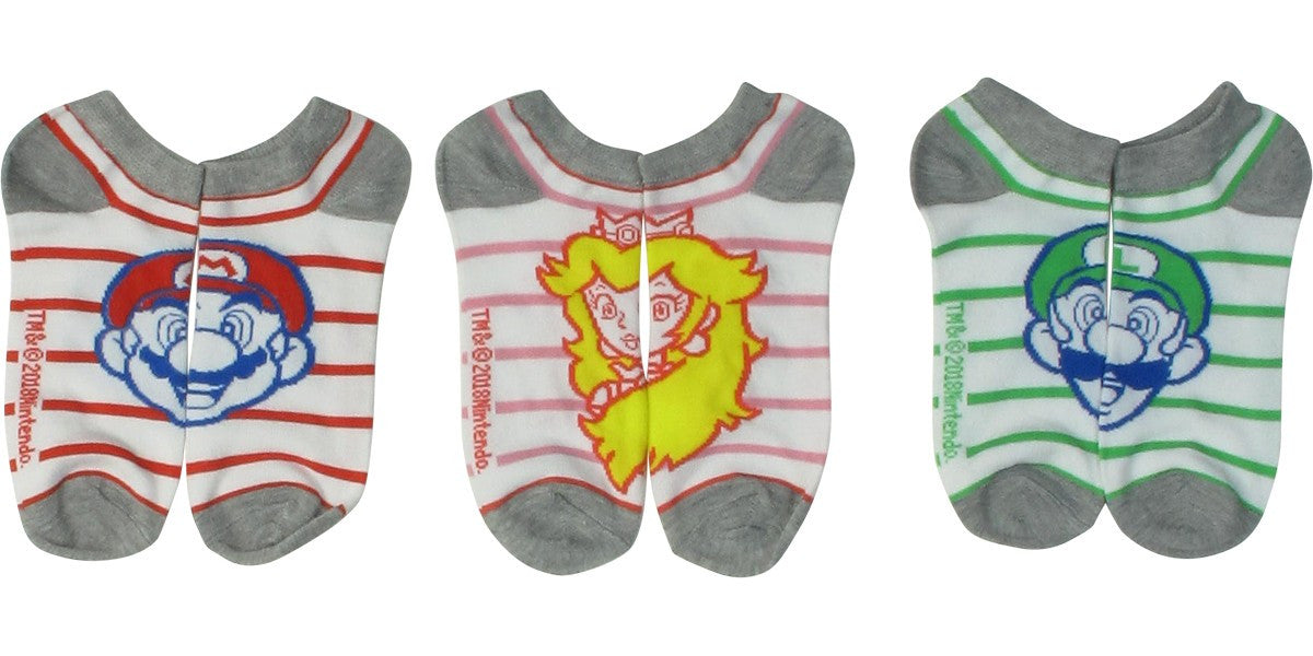 Super Mario Hero Faces Ankle 3 Pack Socks Set