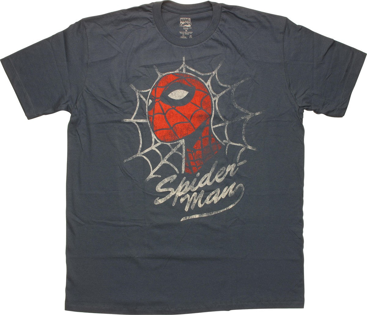 Spiderman Head Web Distressed Navy T-Shirt