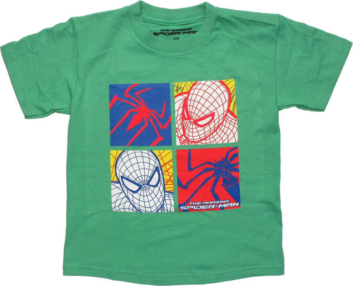Spiderman Squares Faces Green Juvenile T Shirt