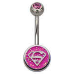 Supergirl Silver Logo Round Gemmed Belly Ring