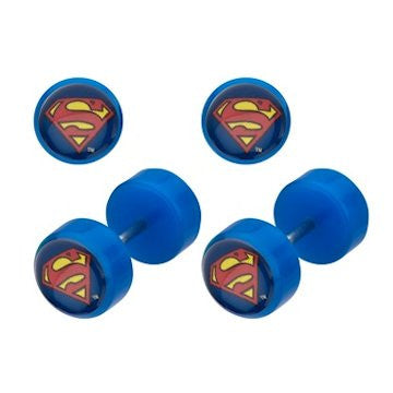 Superman Faux Plug Earrings