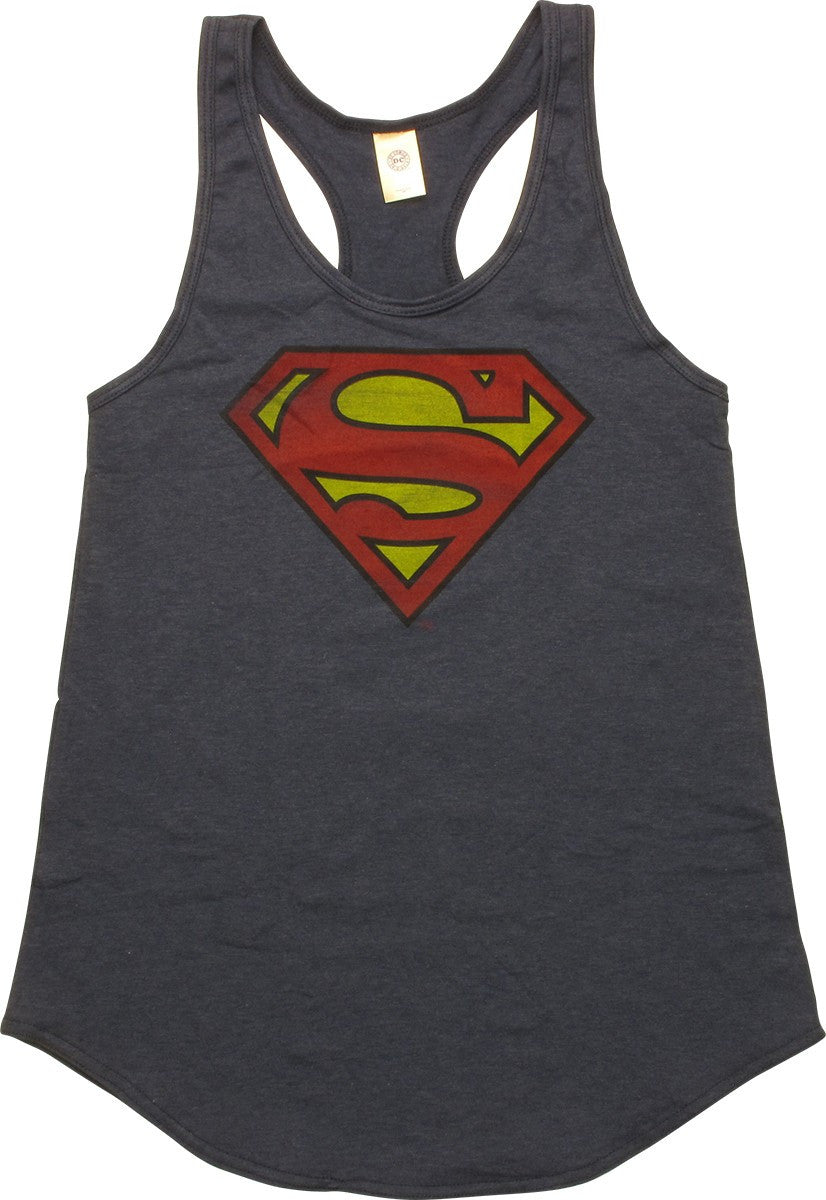 Superman Logo Retro Flowy Racer Juniors Tank Top