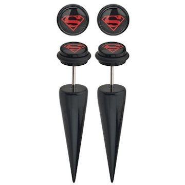 Superman Superboy Faux Taper Earrings
