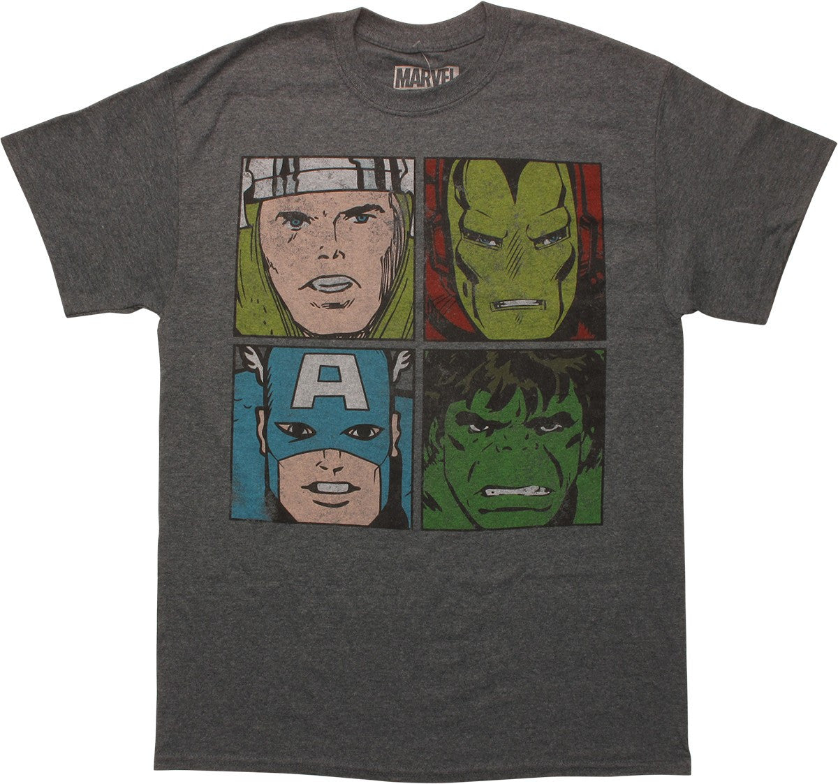 Avengers Hero Faces Squares Distressed T-Shirt