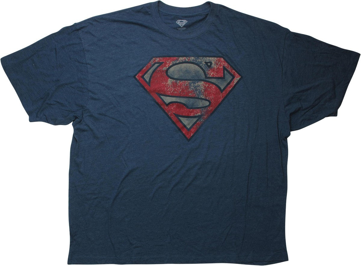Superman Distressed Logo Heathered Blue T-Shirt