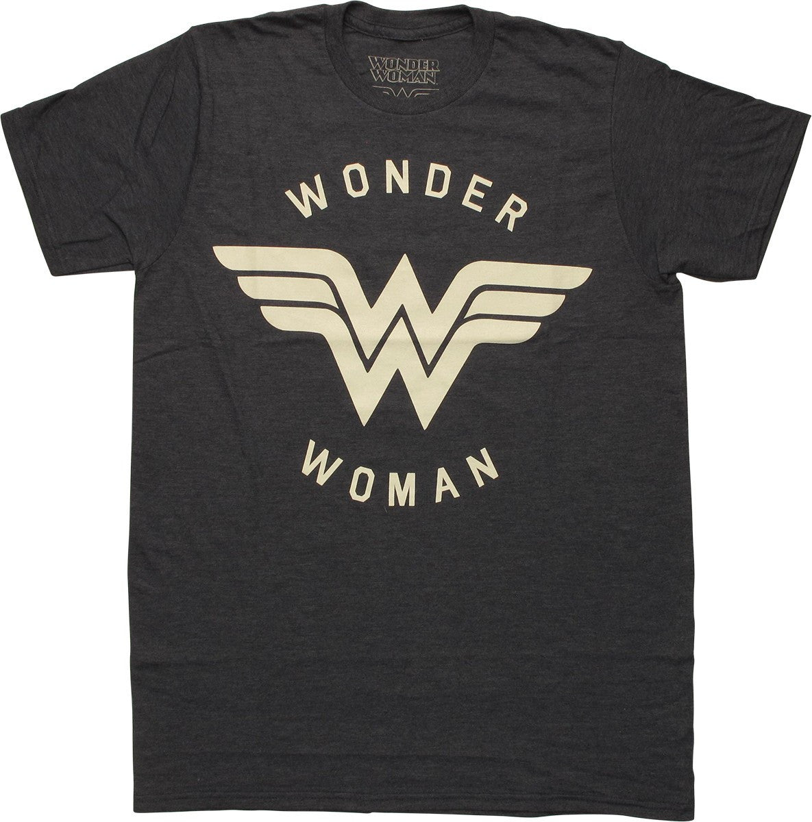 Wonder Woman Logo Name Heathered Navy Blue T-Shirt