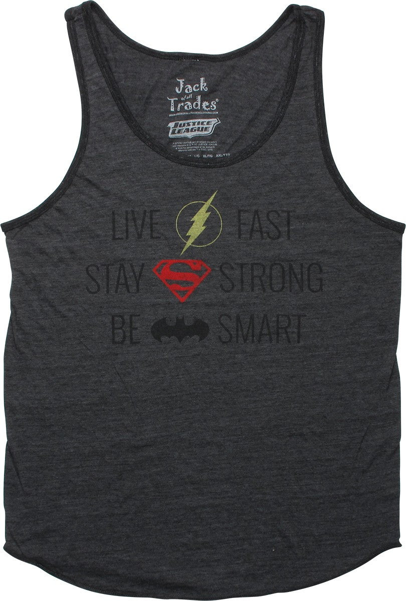 Justice League Fast Strong Smart Charcoal Tank Top