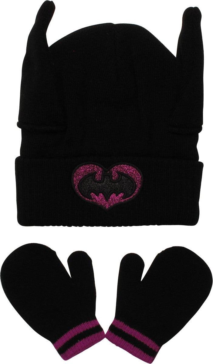 Batgirl Heart Logo Toddler Beanie Gloves Set