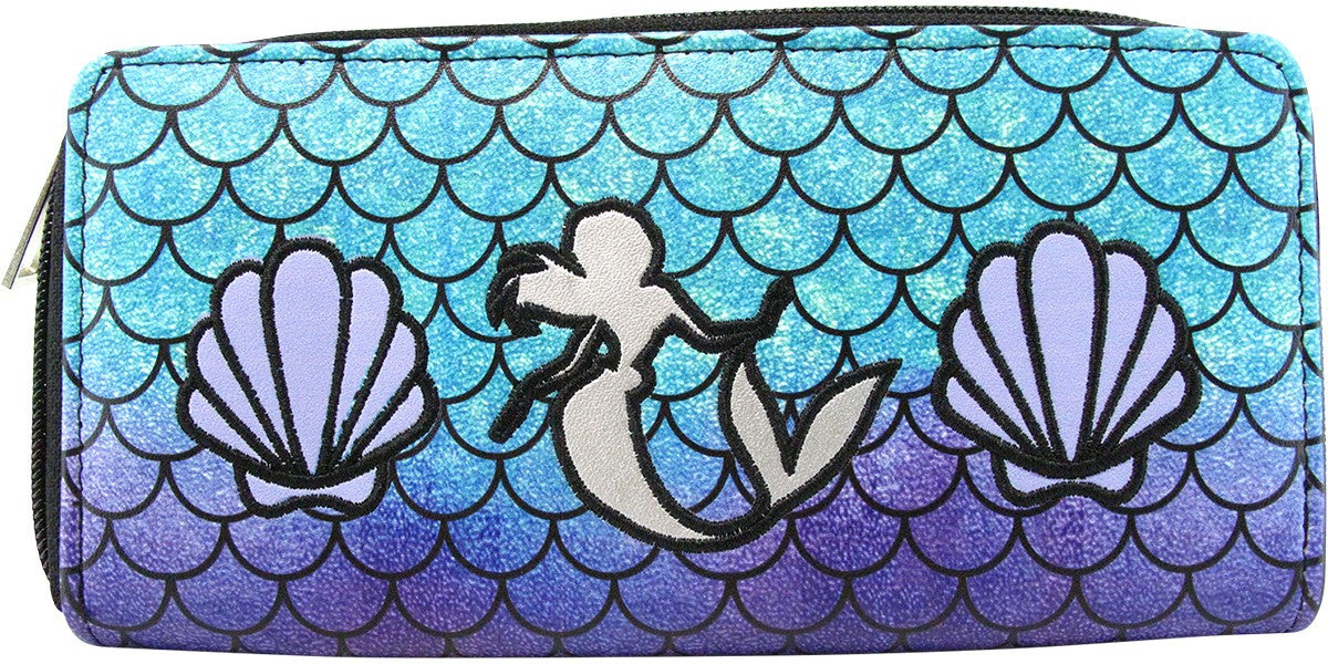 Little Mermaid Silhouette Shells Zip Clutch Wallet