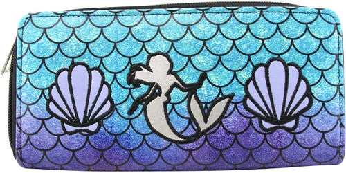 Little Mermaid Silhouette Shells Zip Clutch Wallet