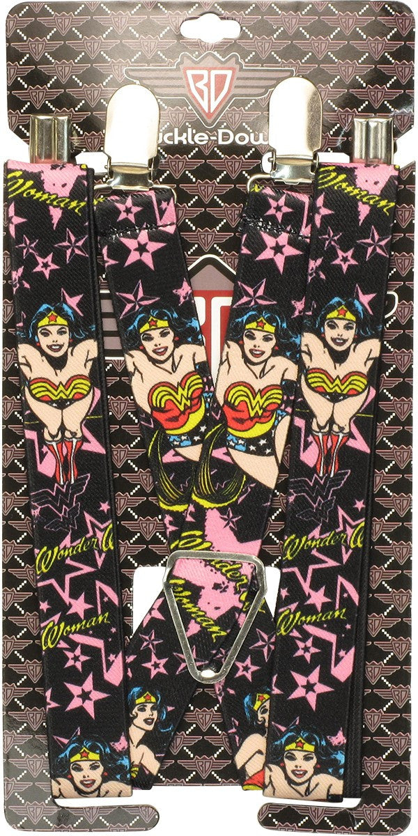 Wonder Woman Pink Stars Suspenders