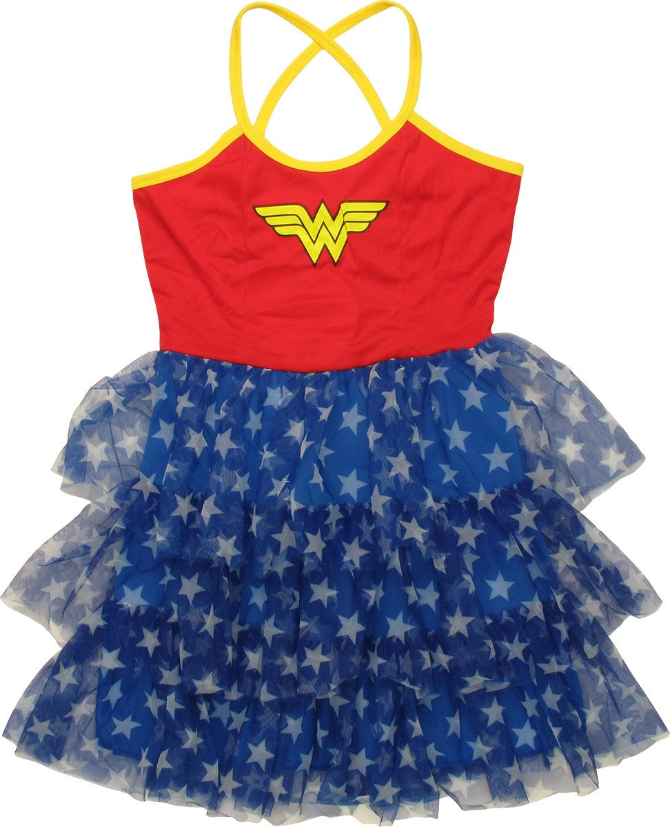 Wonder Woman Tiered Cross Back Cami Mini Dress