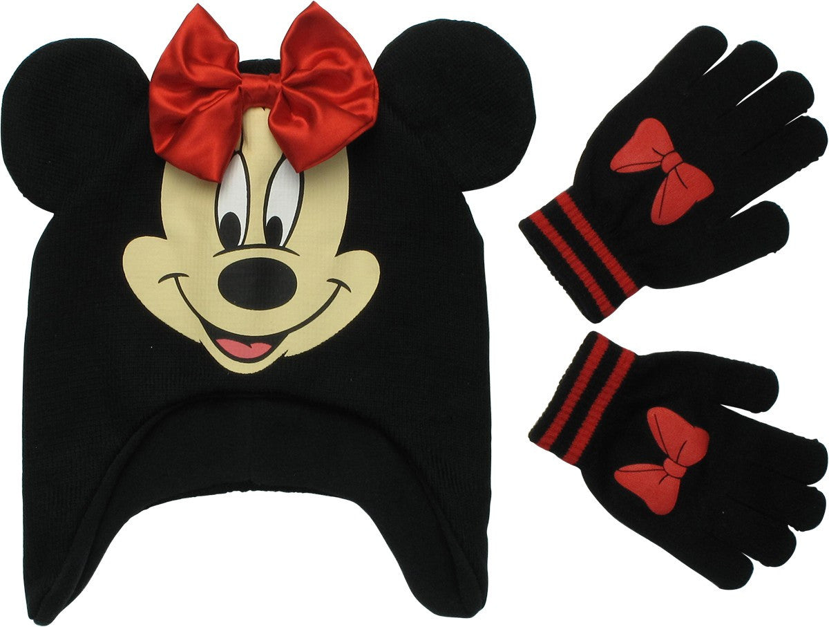 Minnie Mouse Face Peruvian Youth Beanie Gloves Set