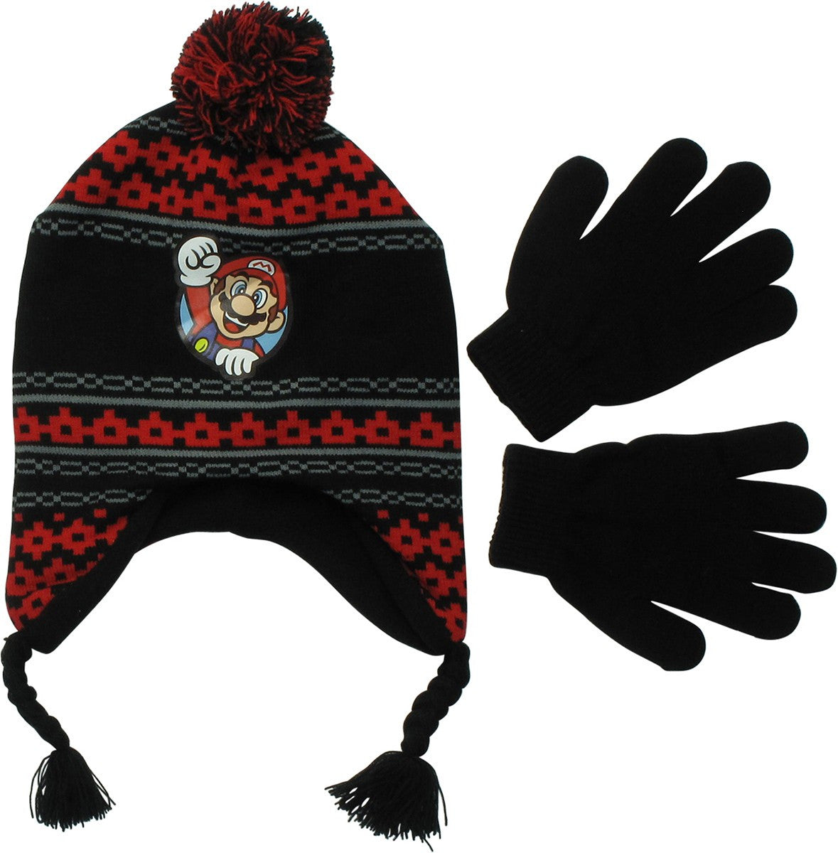 Super Mario Pom Laplander Youth Beanie Gloves Set