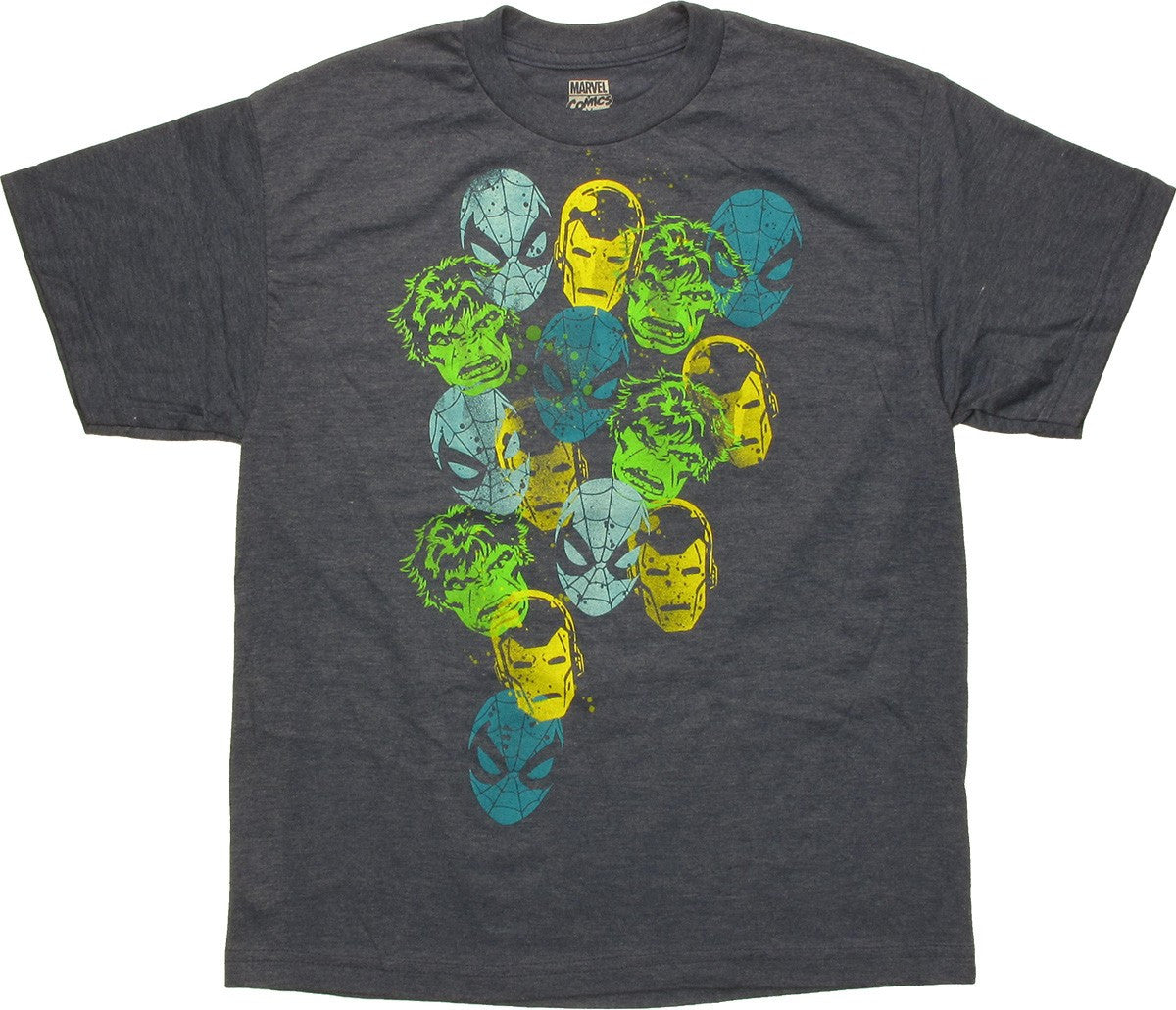 Avengers Stamped Head Heathered Blue Youth T-Shirt