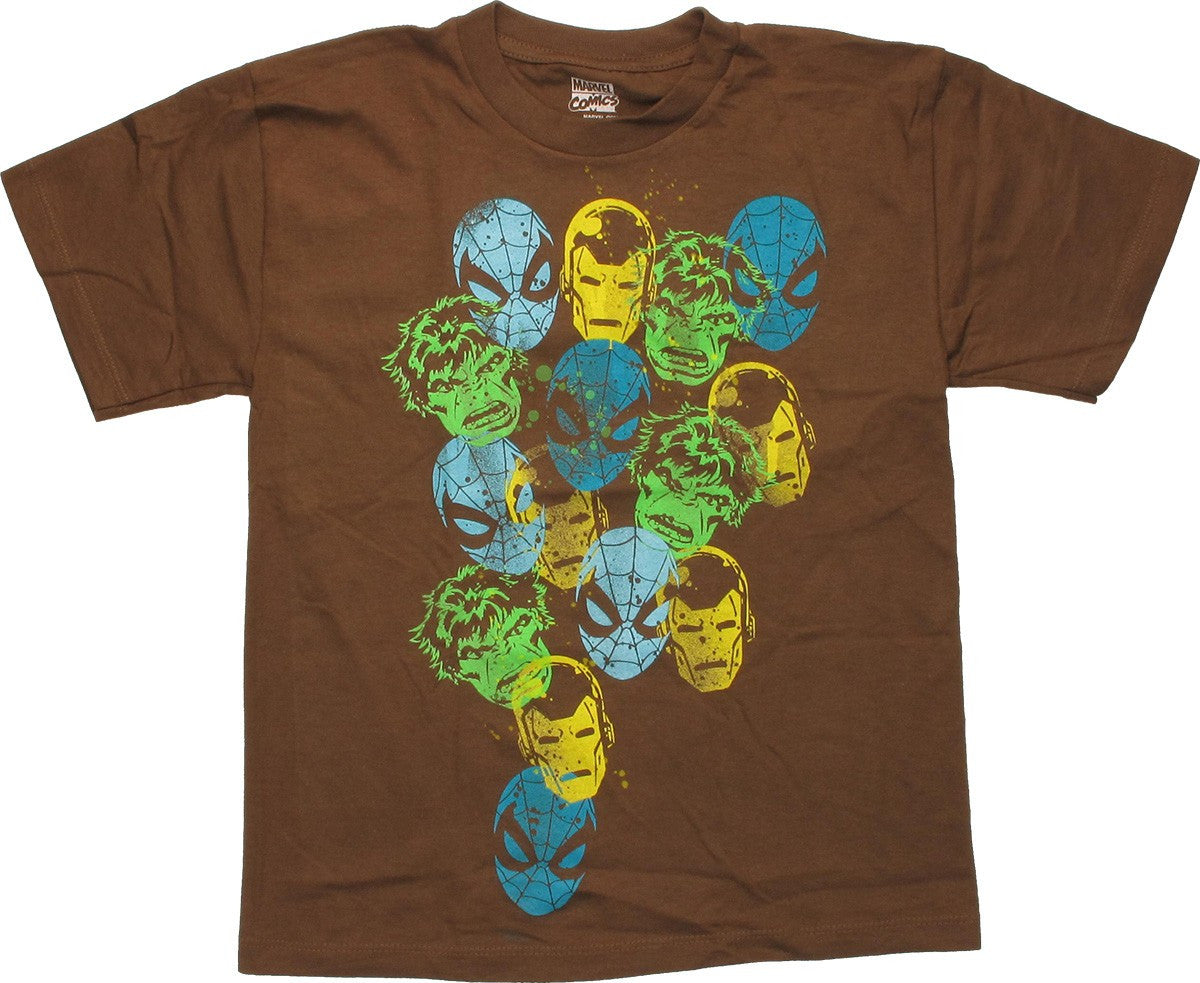 Avengers Stamped Heads Brown Youth T-Shirt