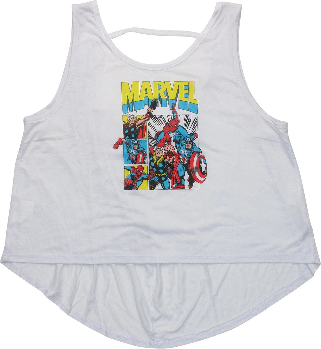 Avengers Group Panels Low Back Juniors Tank Top