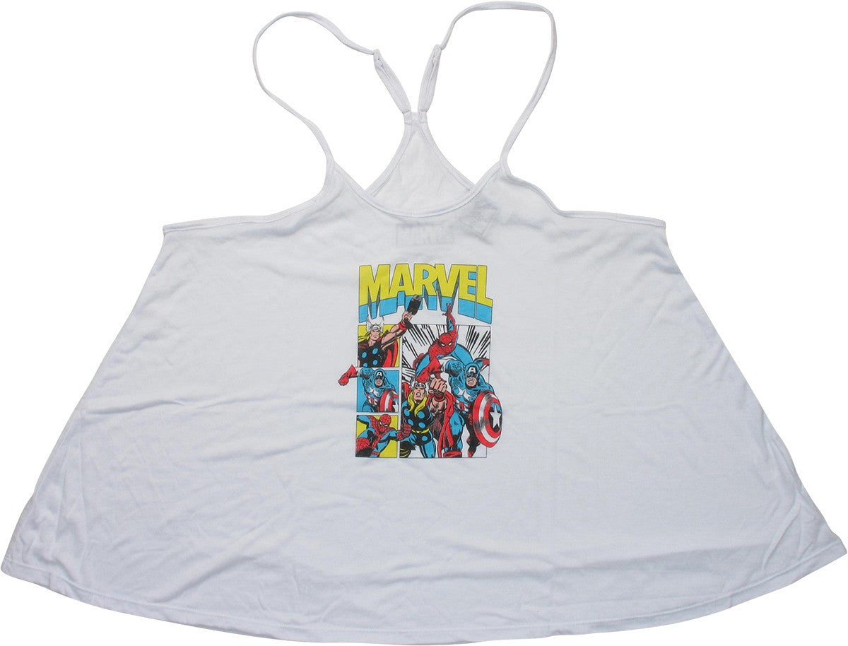 Avengers Panels Spaghetti Y-Back Juniors Tank Top
