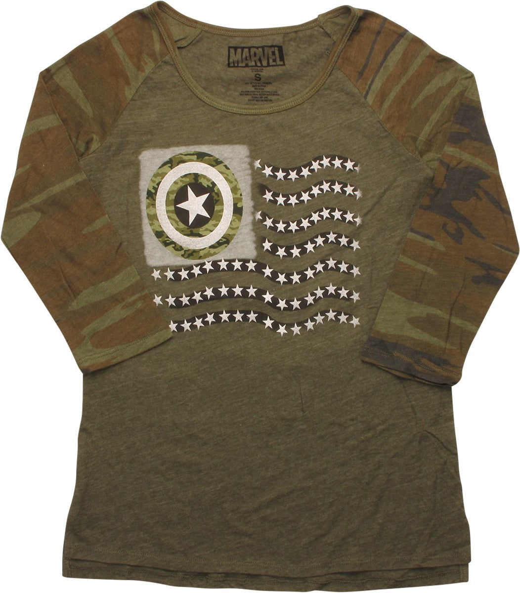 Captain America Camo Flag Raglan Juniors T-Shirt