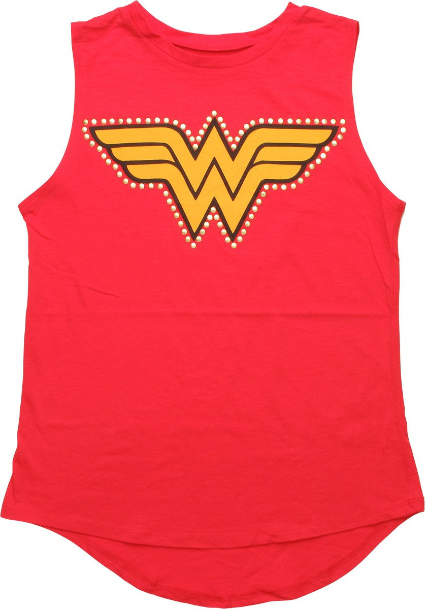 Wonder Woman Logo Studs Sleeveless Juniors T-Shirt